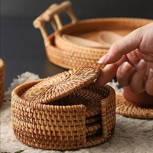 Lot de 6 sous-verres en rotin tissé